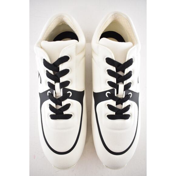 Chanel 20C Men White Black Neoprene CC Logo Low Top Runner Trainer Sneaker 44 11 - Picture 8 of 12